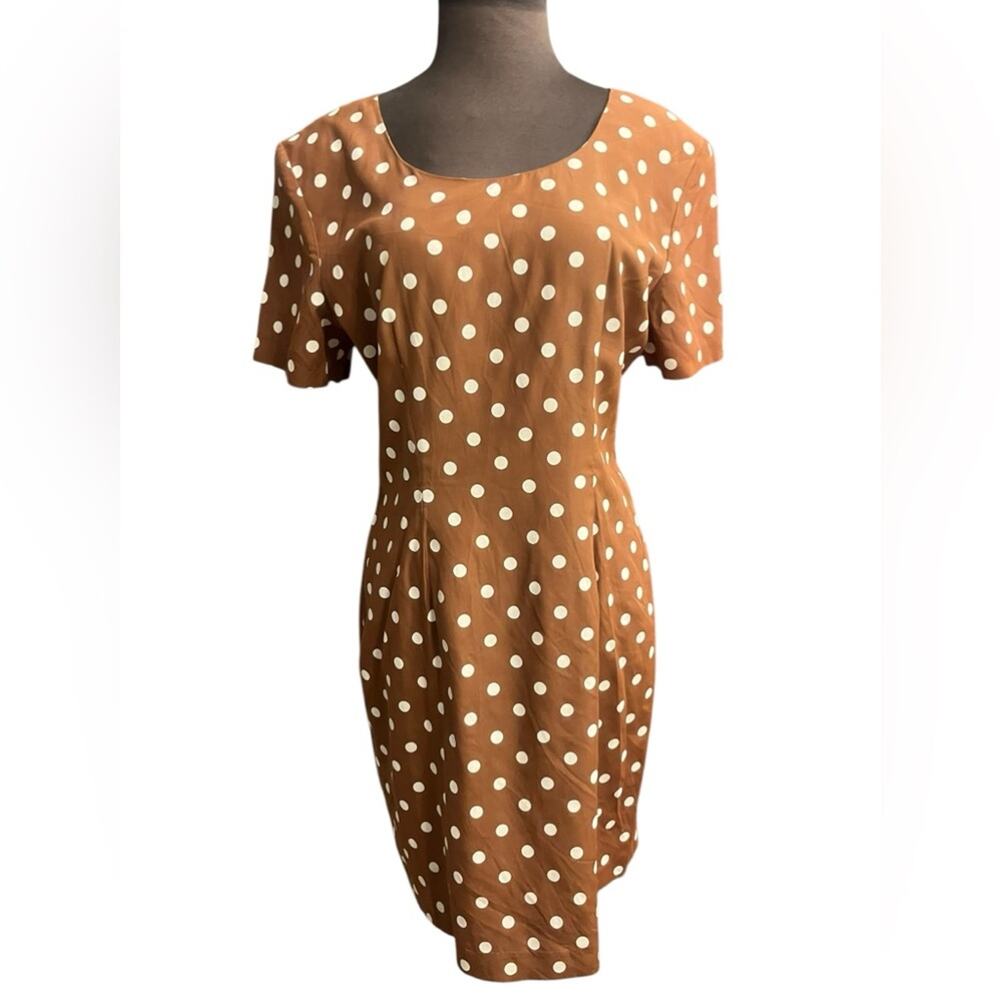 Vtg Polka Dot Pretty Woman Ladylike Modest Sheath Dress Size M 90s Minimalist